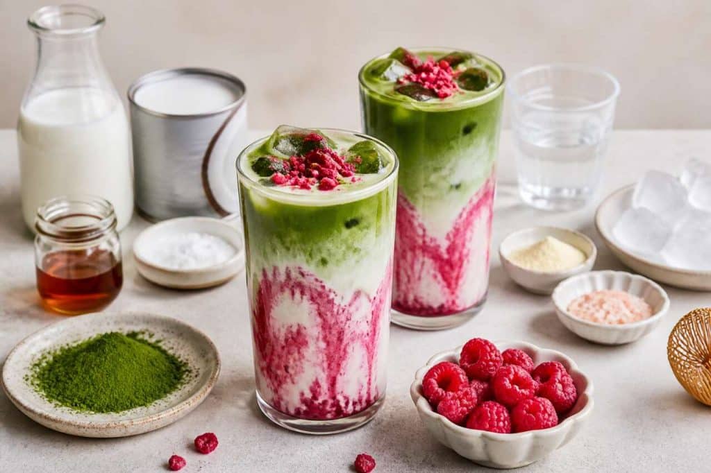 Recette de matcha latte framboise frais et gourmand