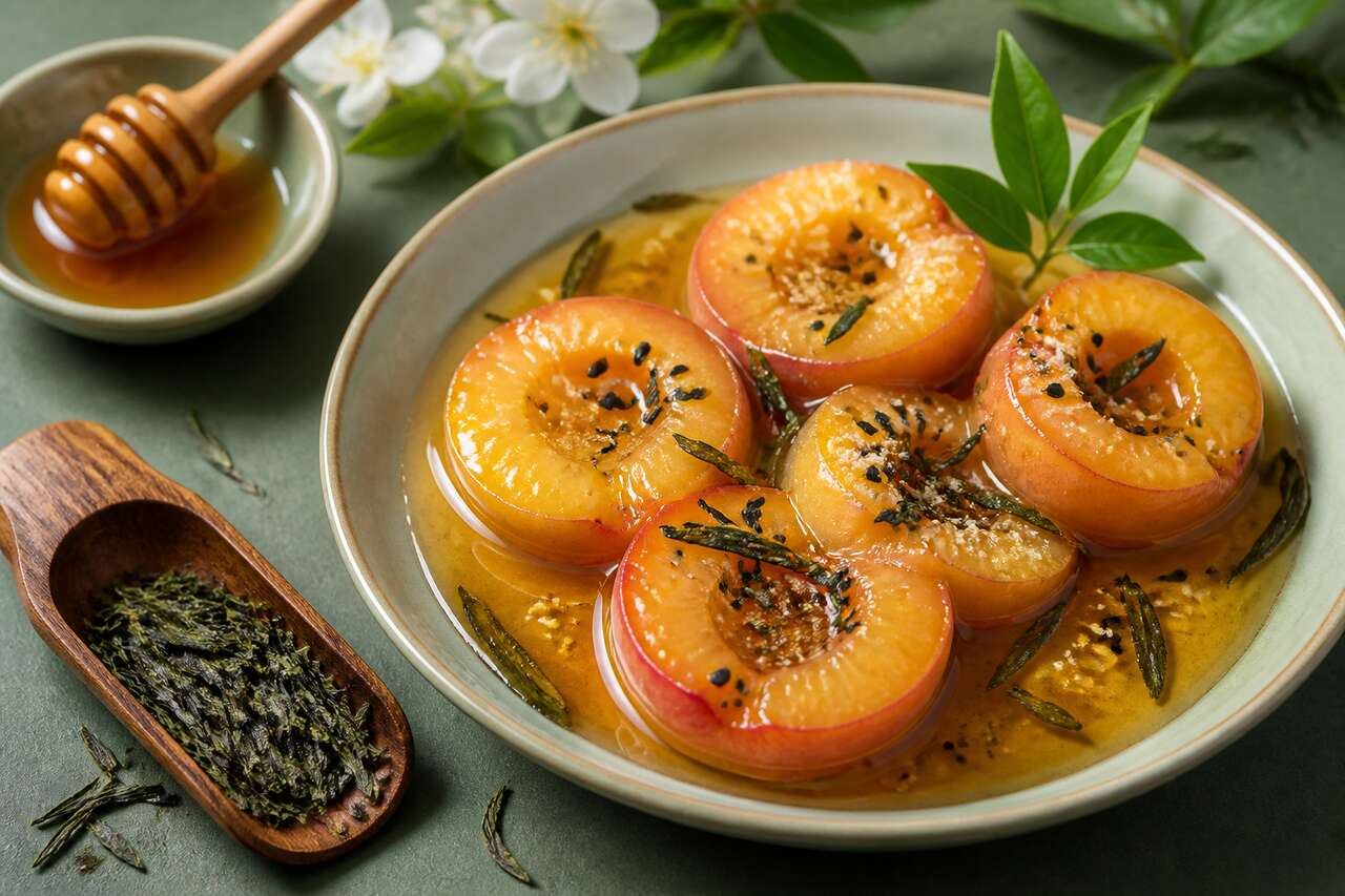 Recette de pêches au sirop de thé vert