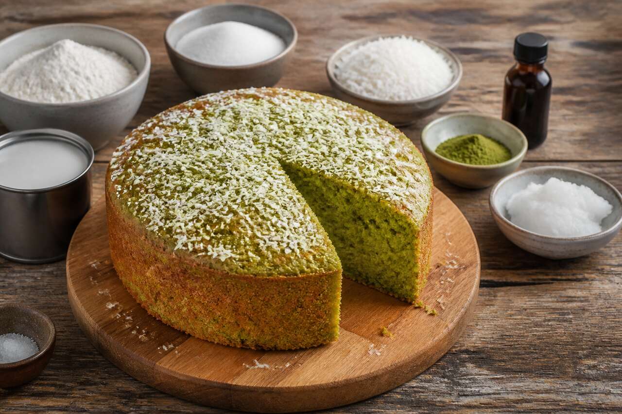Recette de cake à la noix de coco et au thé matcha