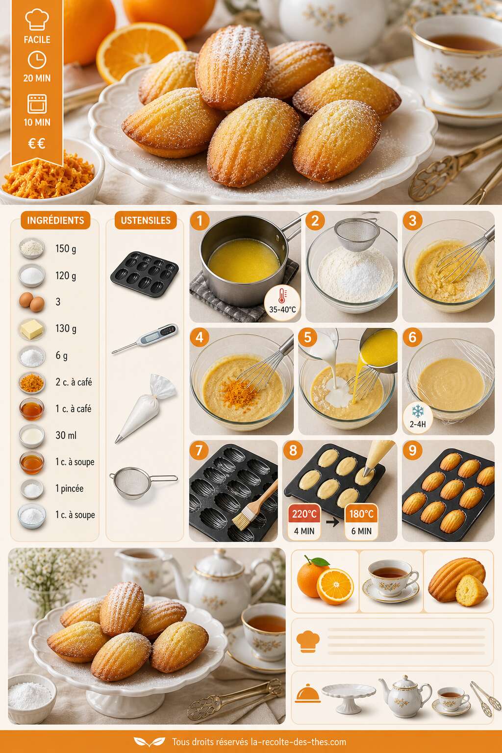 Fiche recette Recette de madeleines à l'orange moelleuses et parfumées Fiche recette Recette de madeleines à l'orange moelleuses et parfumées