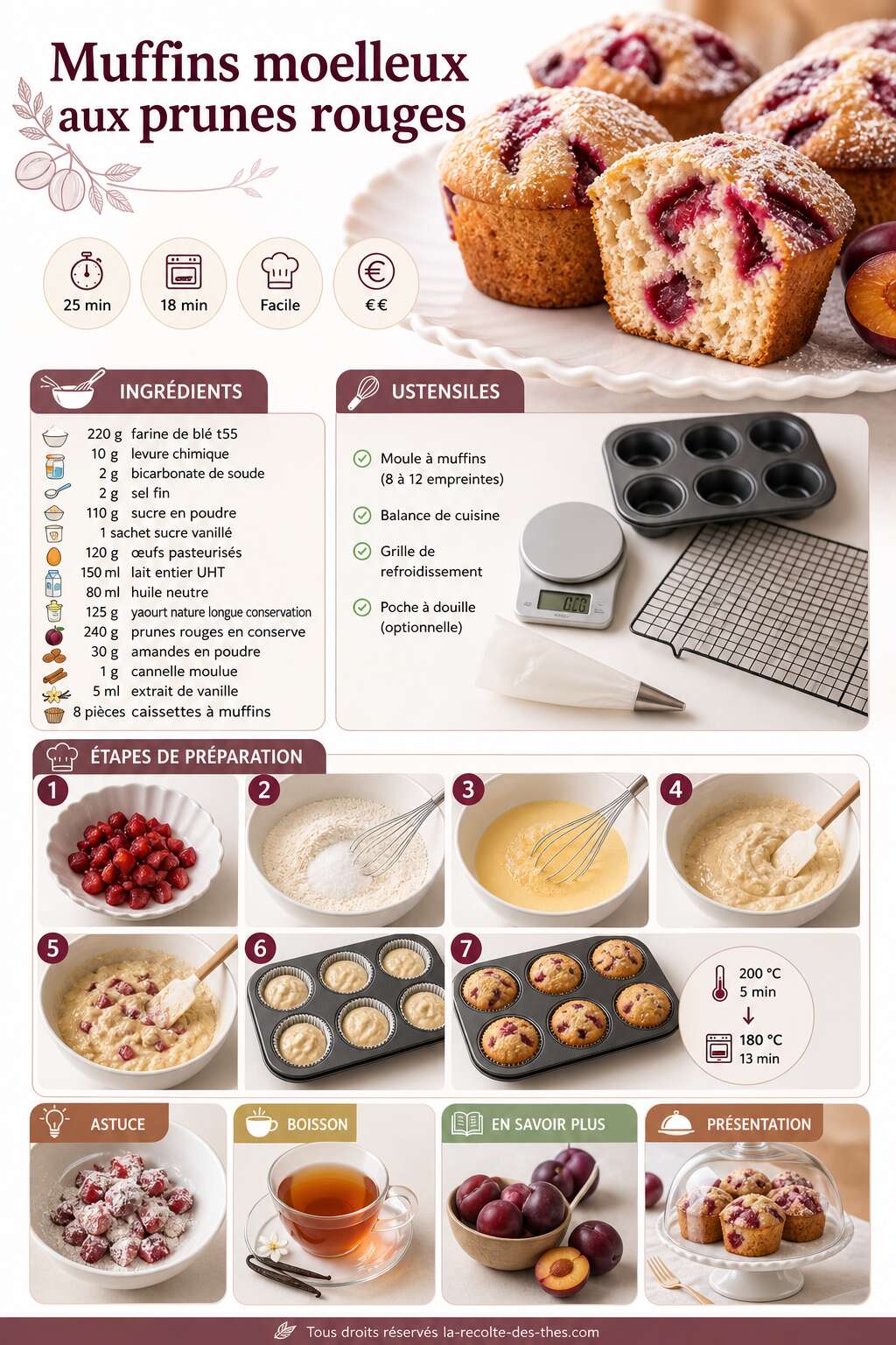 Fiche recette Recette de muffins moelleux aux prunes rouges