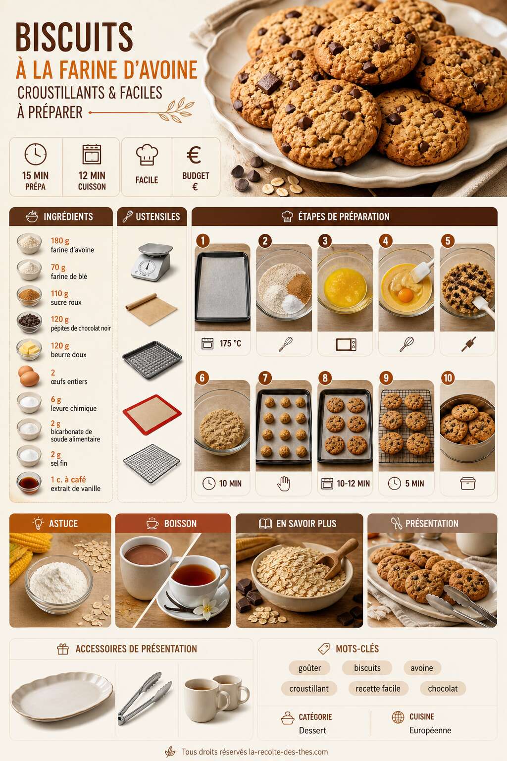 Fiche recette Recette de biscuits &agrave; la farine d'avoine : croustillants et faciles &agrave; pr&eacute;parer