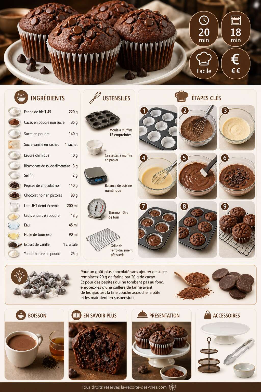 Fiche recette Recette de muffins double chocolat moelleux et gourmands
