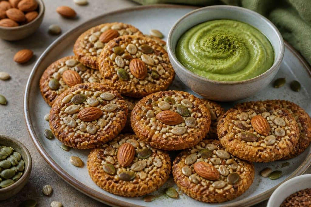 Recette de croquants aux graines et beurre au thé matcha