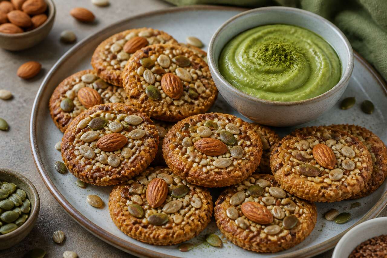 Recette de croquants aux graines et beurre au thé matcha