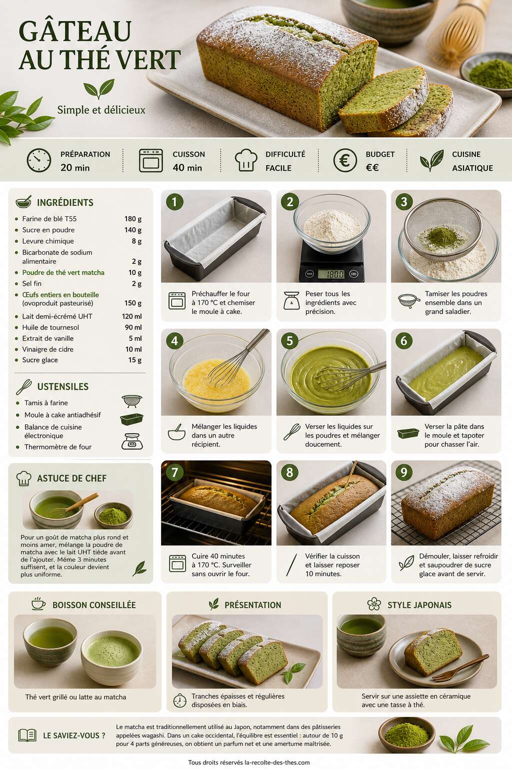 Fiche recette Recette de gâteau au thé vert : simple et délicieux Fiche recette Recette de gâteau au thé vert : simple et délicieux