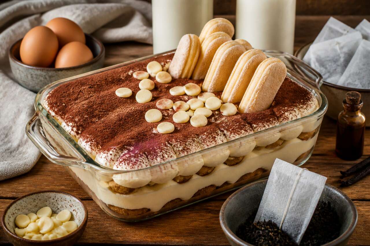 Recette de tiramisu au chocolat blanc et thé noir aromatisé