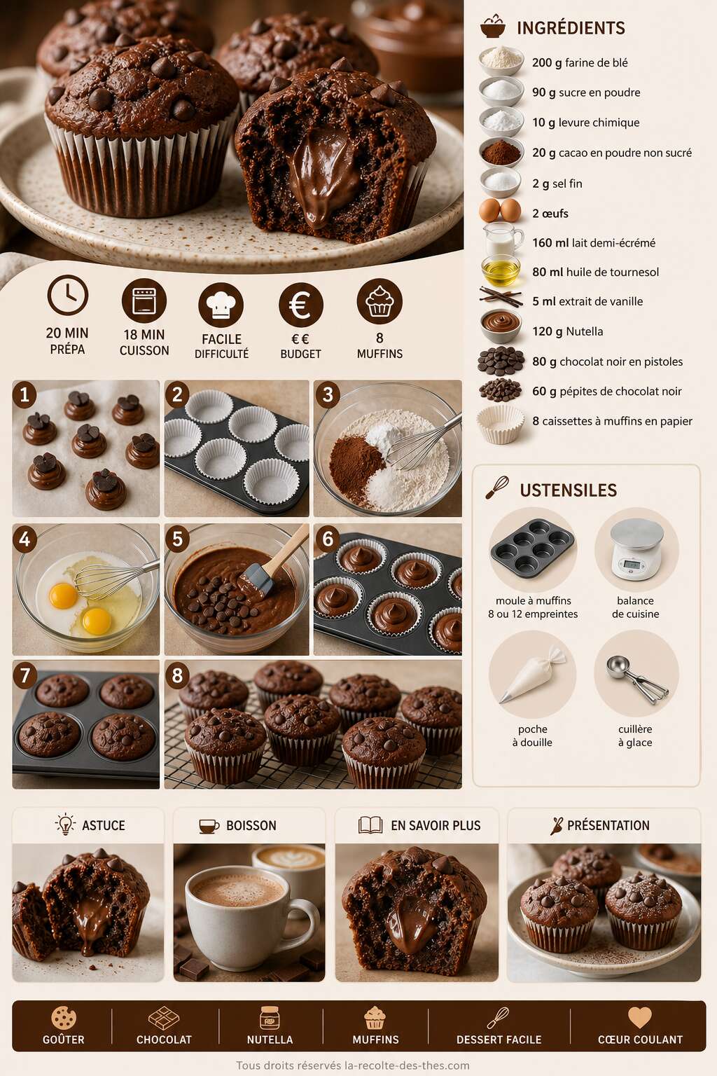 Fiche recette Recette de muffins au Nutella et chocolat noir