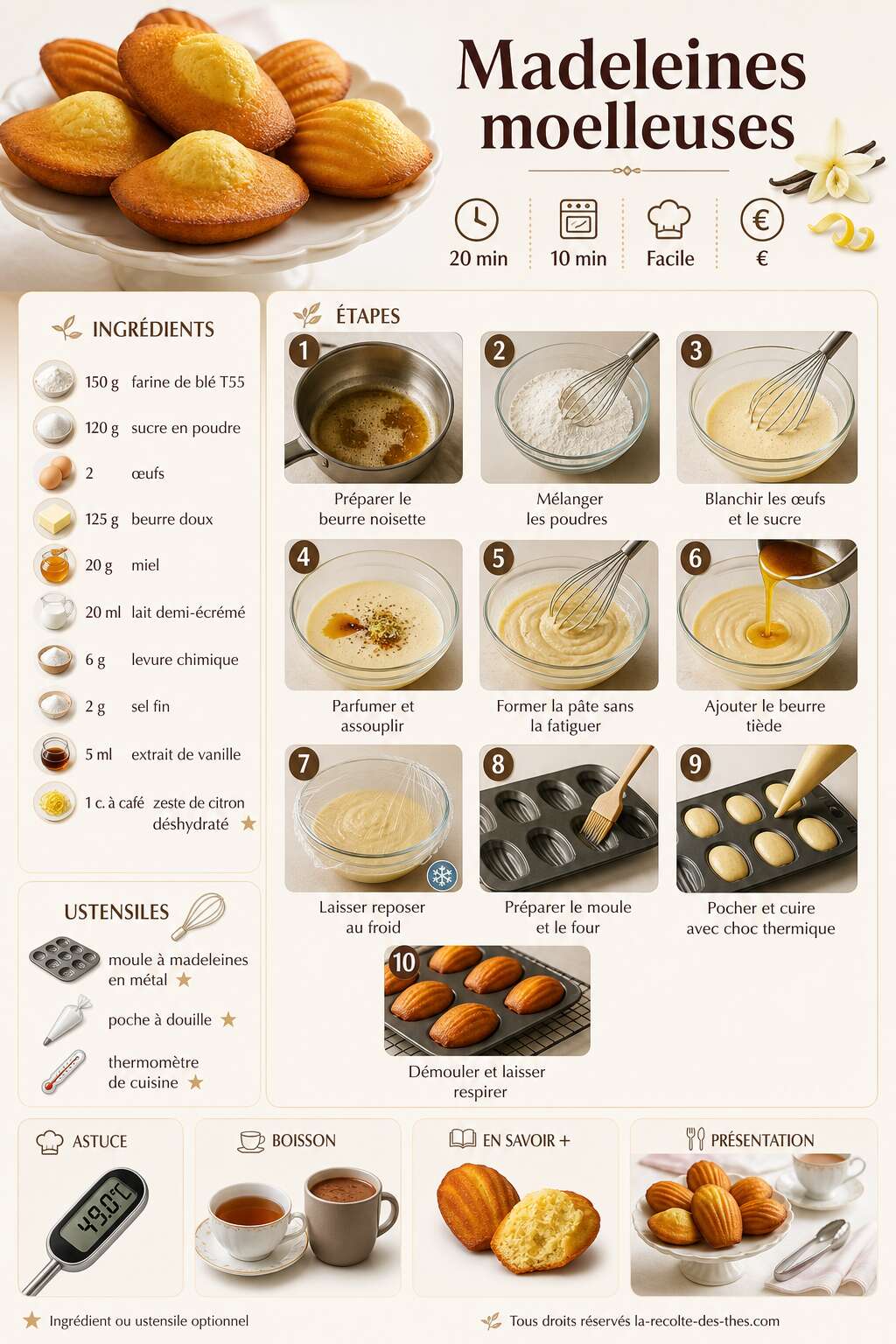 Fiche recette Recette de madeleines moelleuses : le secret d'une r&eacute;ussite parfaite