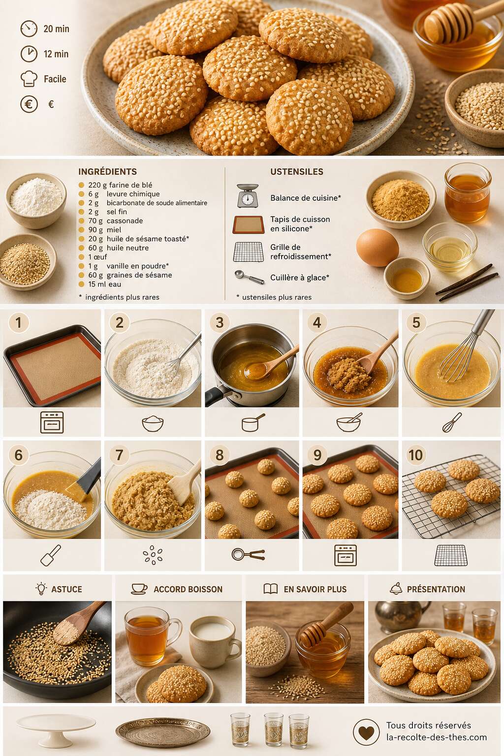 Fiche recette Recette de biscuits au miel et aux graines de s&eacute;same