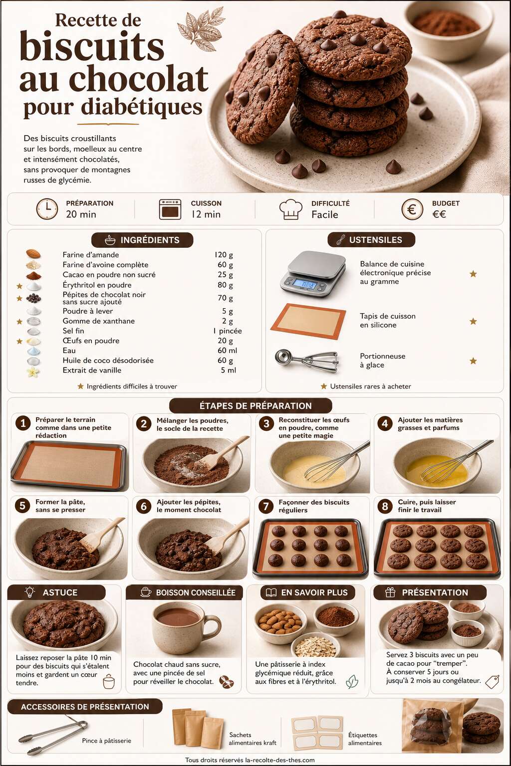Fiche recette Recette de biscuits au chocolat pour diabétiques Fiche recette Recette de biscuits au chocolat pour diabétiques