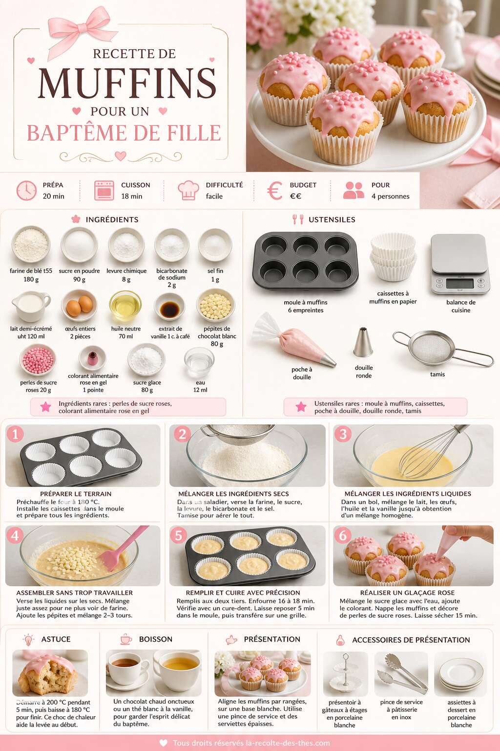 Fiche recette Recette de muffins pour un baptême de fille Fiche recette Recette de muffins pour un baptême de fille