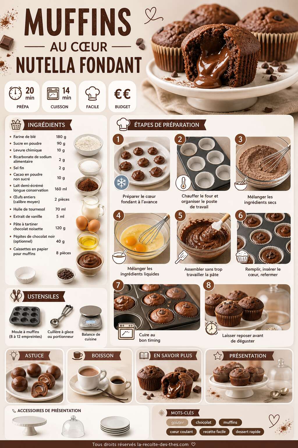 Fiche recette Recette de muffins au c&oelig;ur Nutella fondant