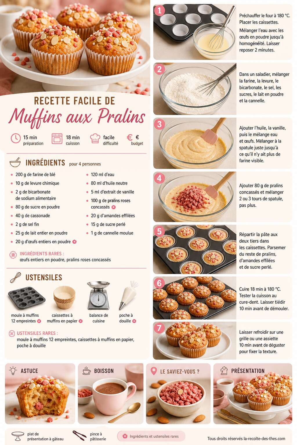 Fiche recette Recette facile de muffins aux pralins