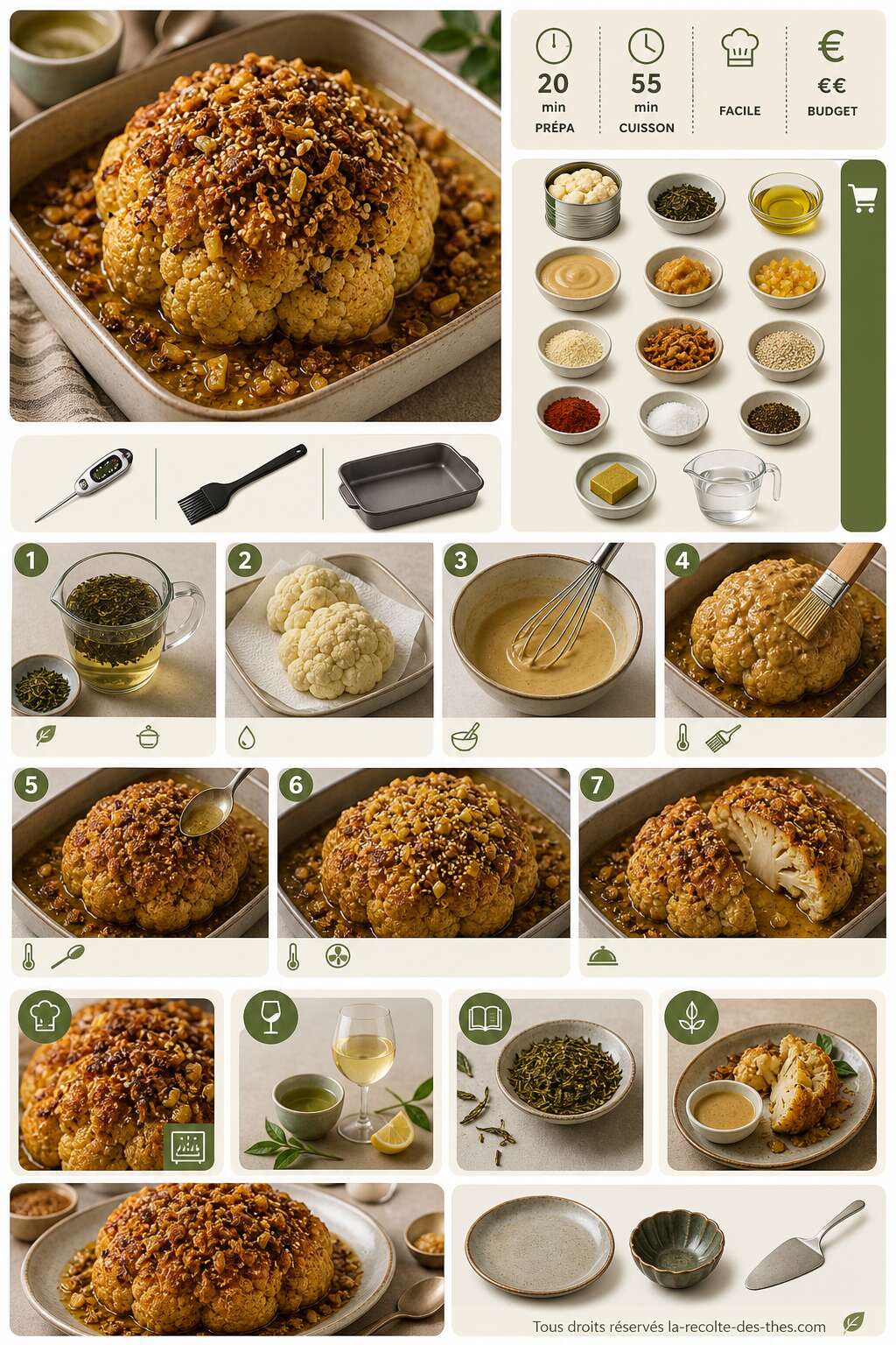 Fiche recette Recette de chou-fleur r&ocirc;ti entier au th&eacute; vert