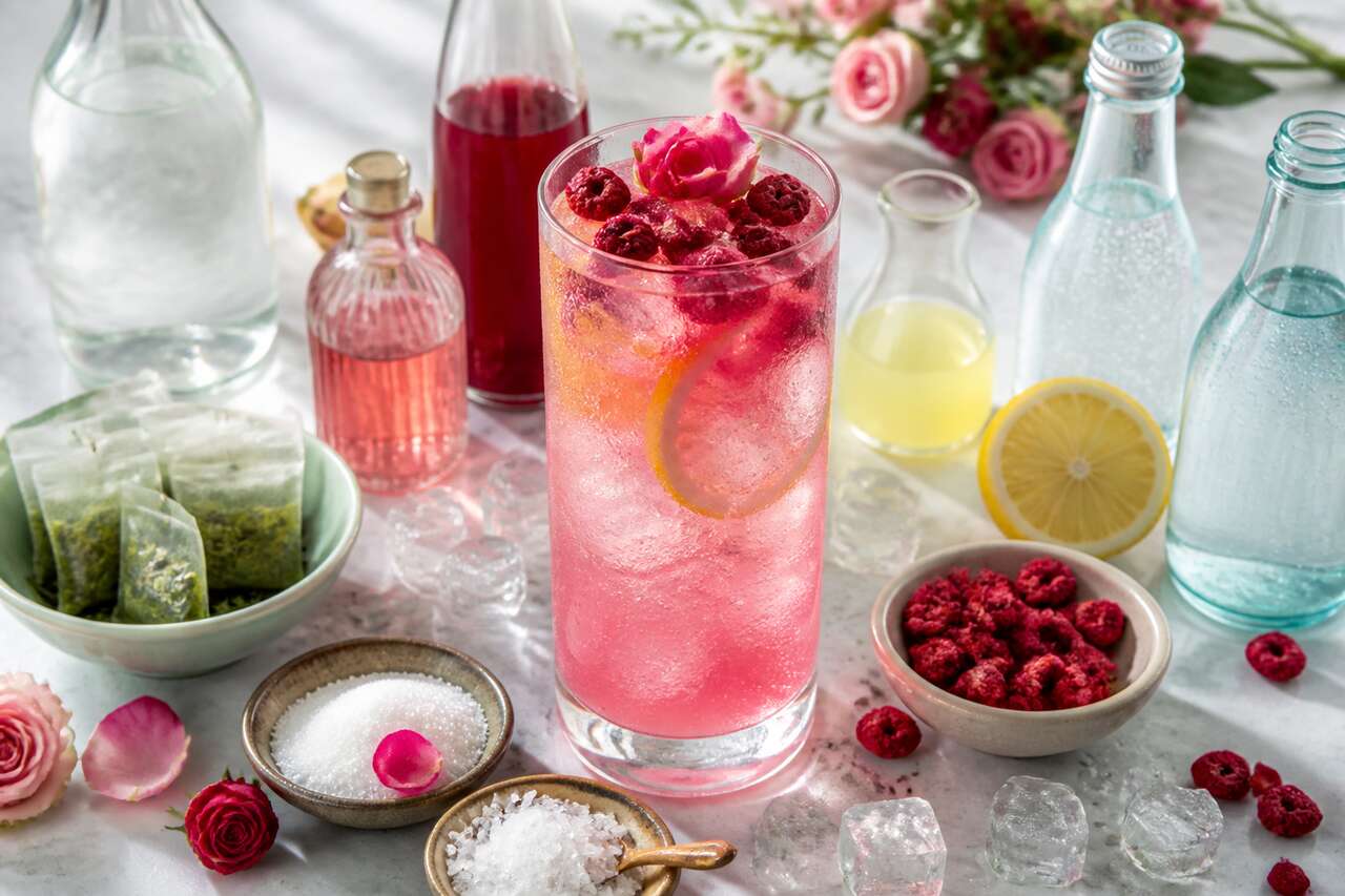 Recette de pink cocktail au th&eacute; vert sans alcool