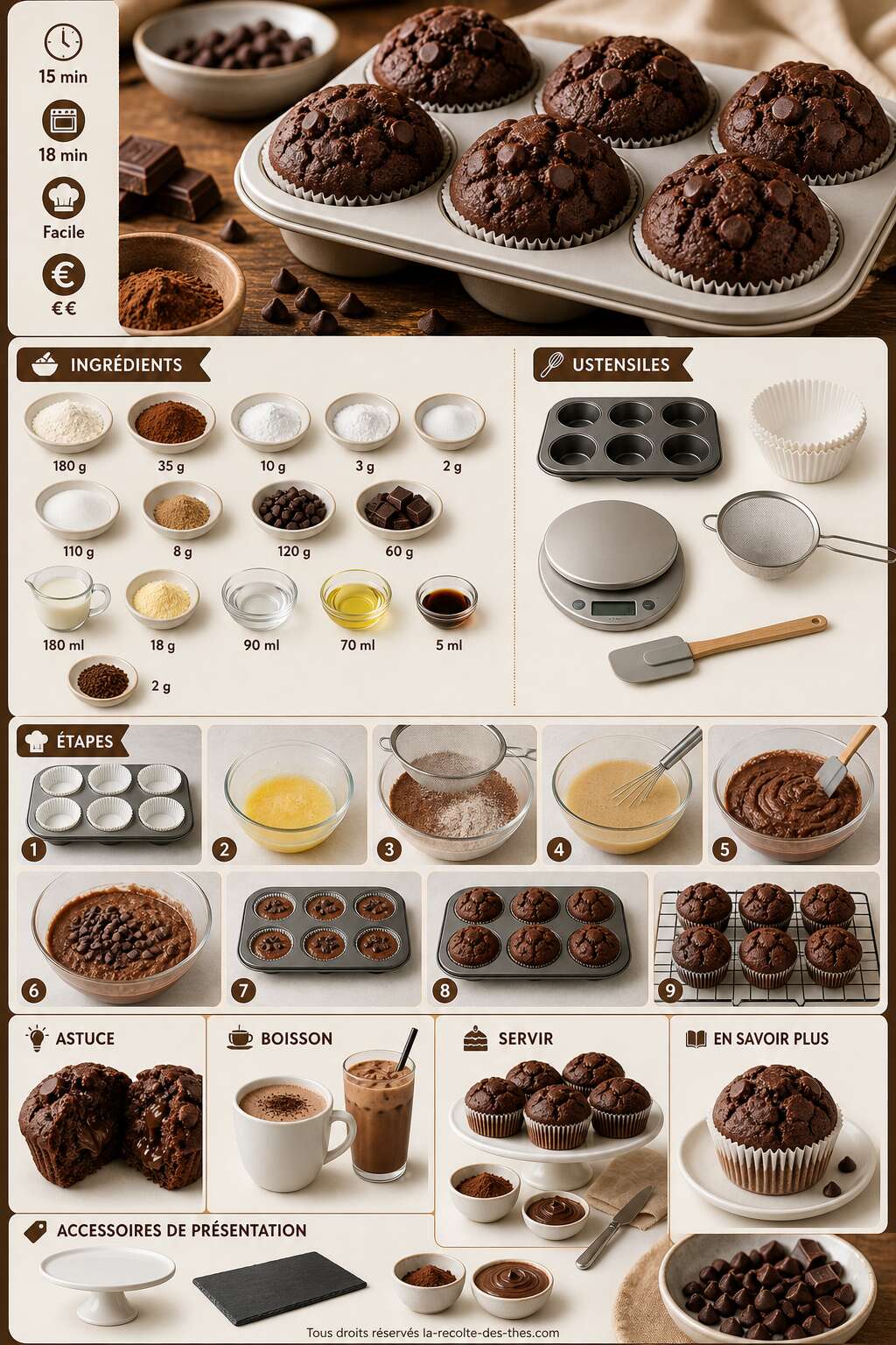 Fiche recette Recette de muffins au chocolat de Lynsey : moelleux et gourmands