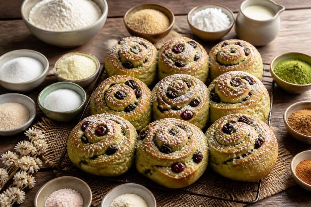 Recette de pains aux raisins, cranberries et thé matcha
