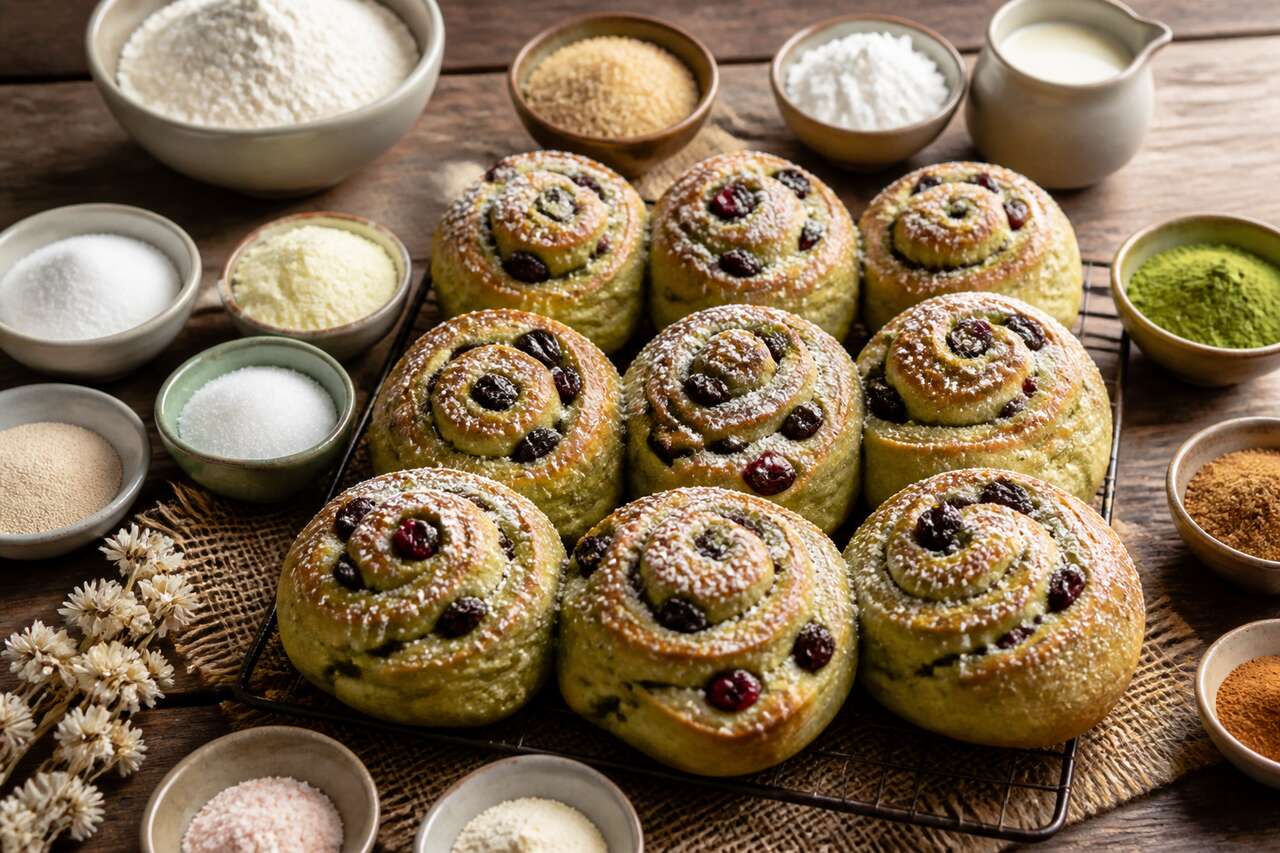 Recette de pains aux raisins, cranberries et th&eacute; matcha