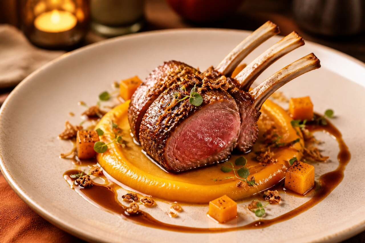 Recette de selle d'agneau, purée de butternut à la cardamome et jus au thé noir