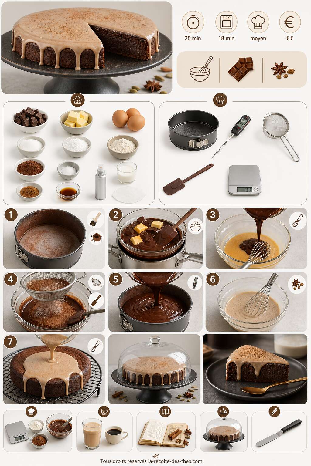Fiche recette Recette du gâteau fondant au chocolat avec glaçage léger aux épices chaï Fiche recette Recette du gâteau fondant au chocolat avec glaçage léger aux épices chaï