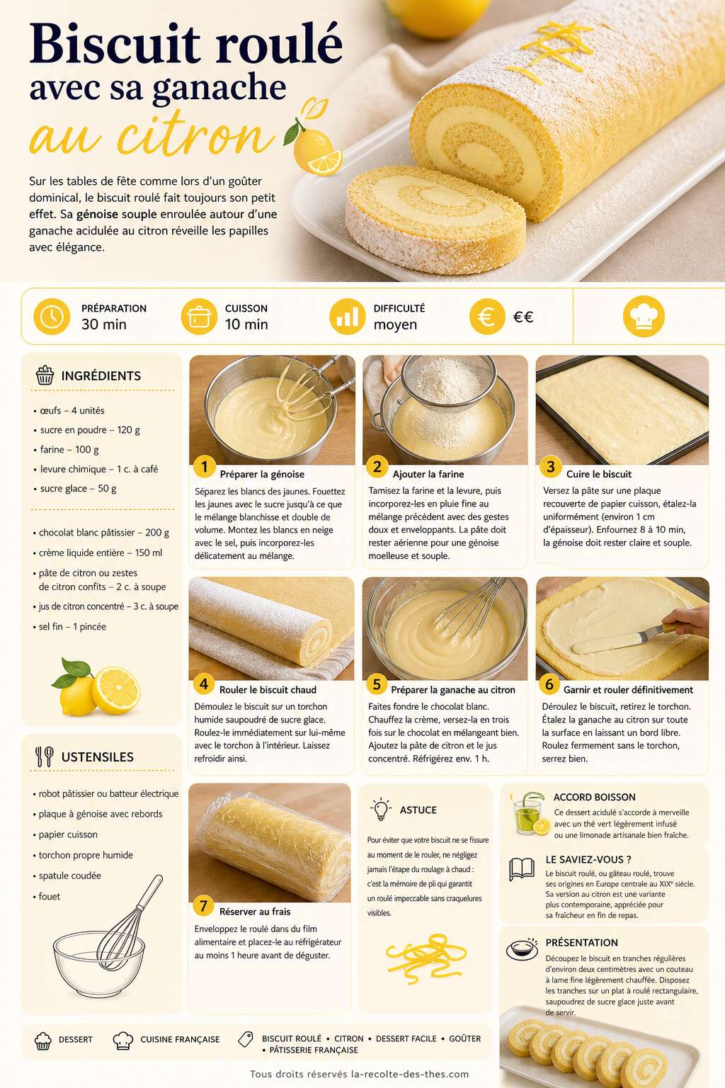 Fiche recette Recette du biscuit roul&eacute; avec sa ganache au citron