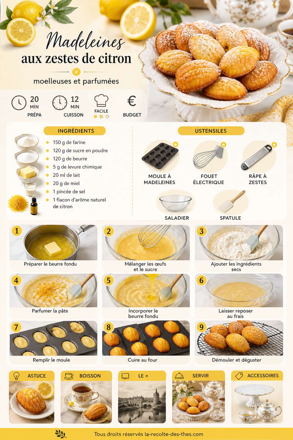 Fiche recette Recette de madeleines aux zestes de citron moelleuses et parfum&eacute;es