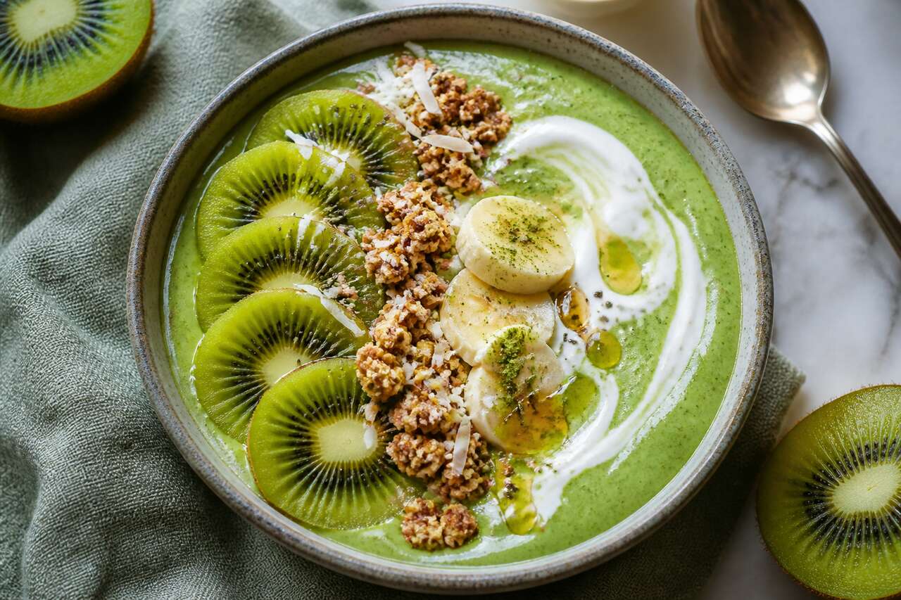 Recette de smoothie bowl au matcha et kiwi Zespri Green