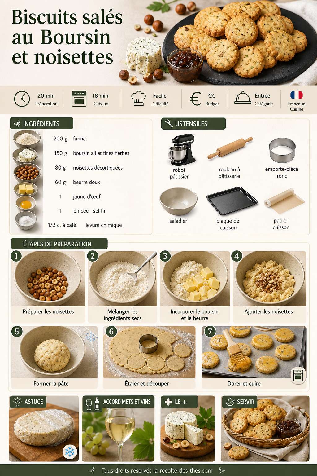 Fiche recette Recette de biscuits salés au Boursin et noisettes Fiche recette Recette de biscuits salés au Boursin et noisettes