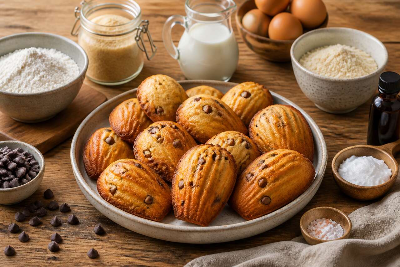 Recette de madeleines au lait d'amande et copeaux de chocolat sans gluten et sans beurre
