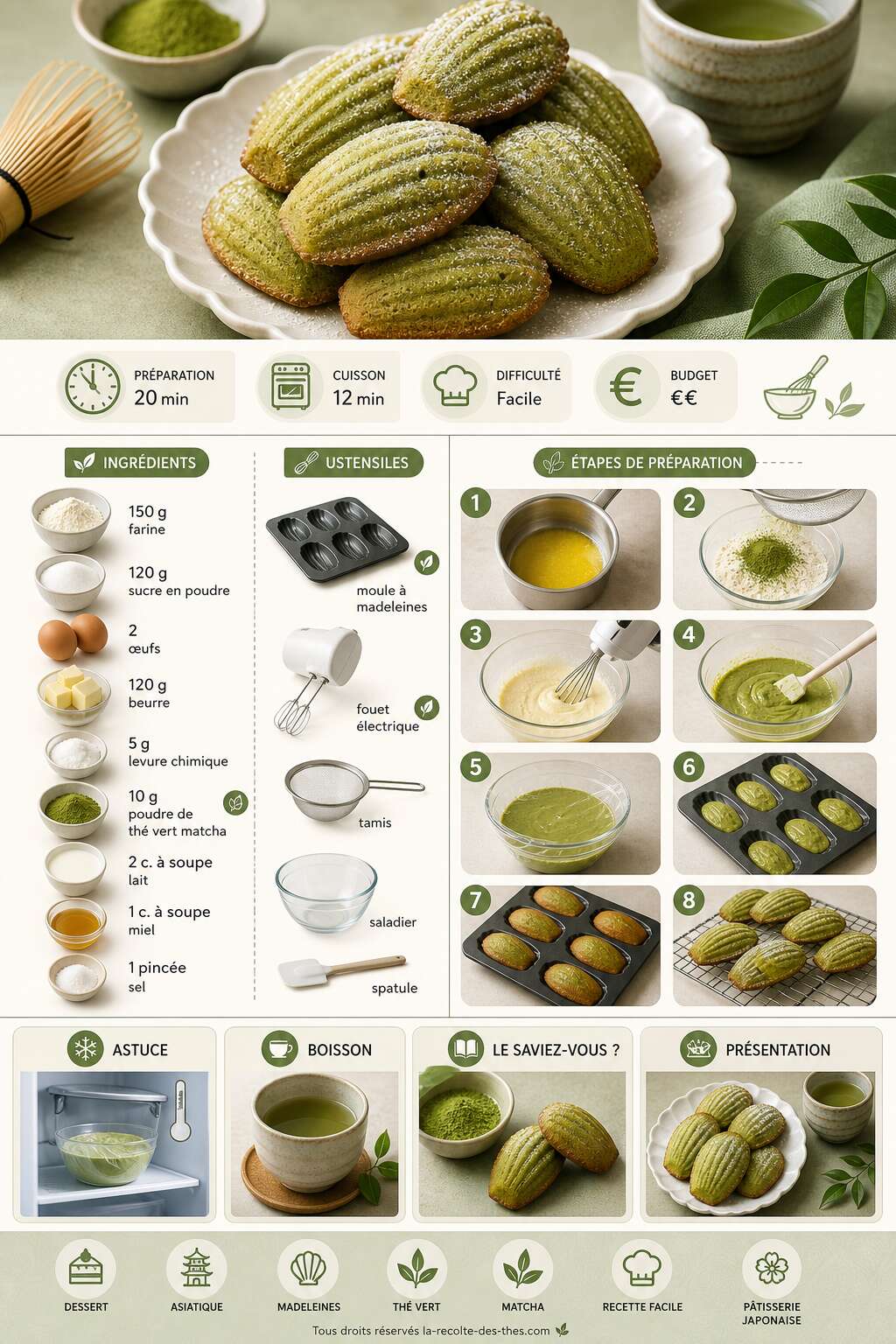 Fiche recette Recette facile de madeleines au th&eacute; vert