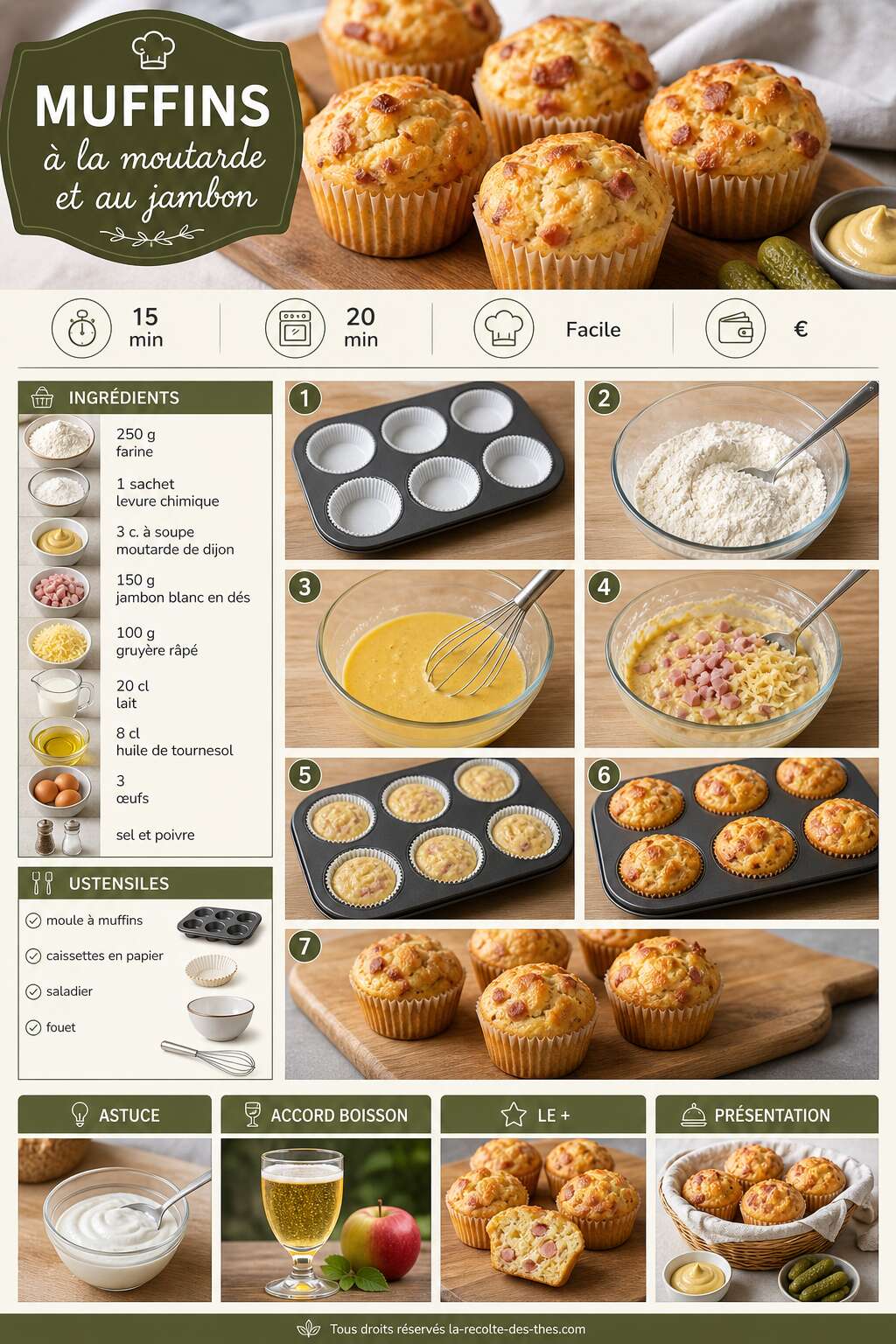 Fiche recette Recette facile de muffins &agrave; la moutarde et au jambon
