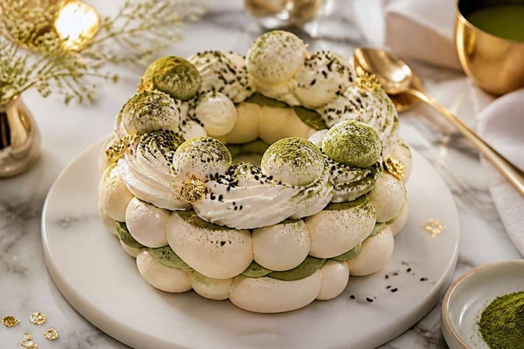 Recette du vacherin sésame noir et thé matcha du Meilleur Pâtissier saison 5