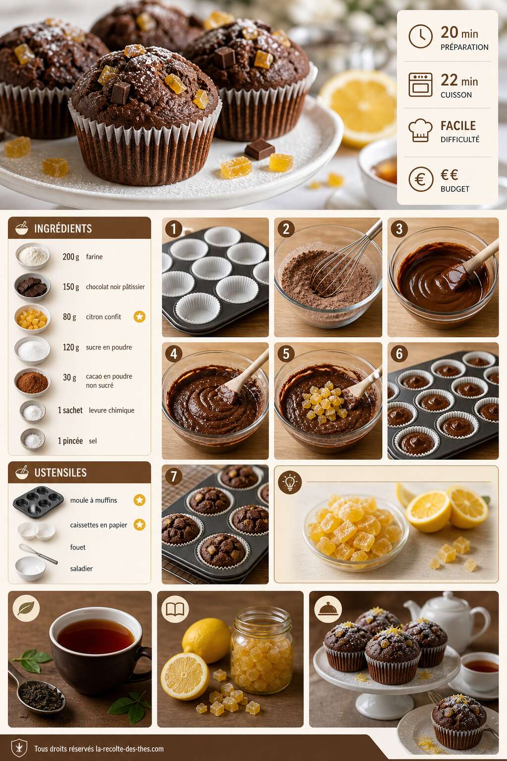 Fiche recette Recette de muffins au chocolat et citron confit