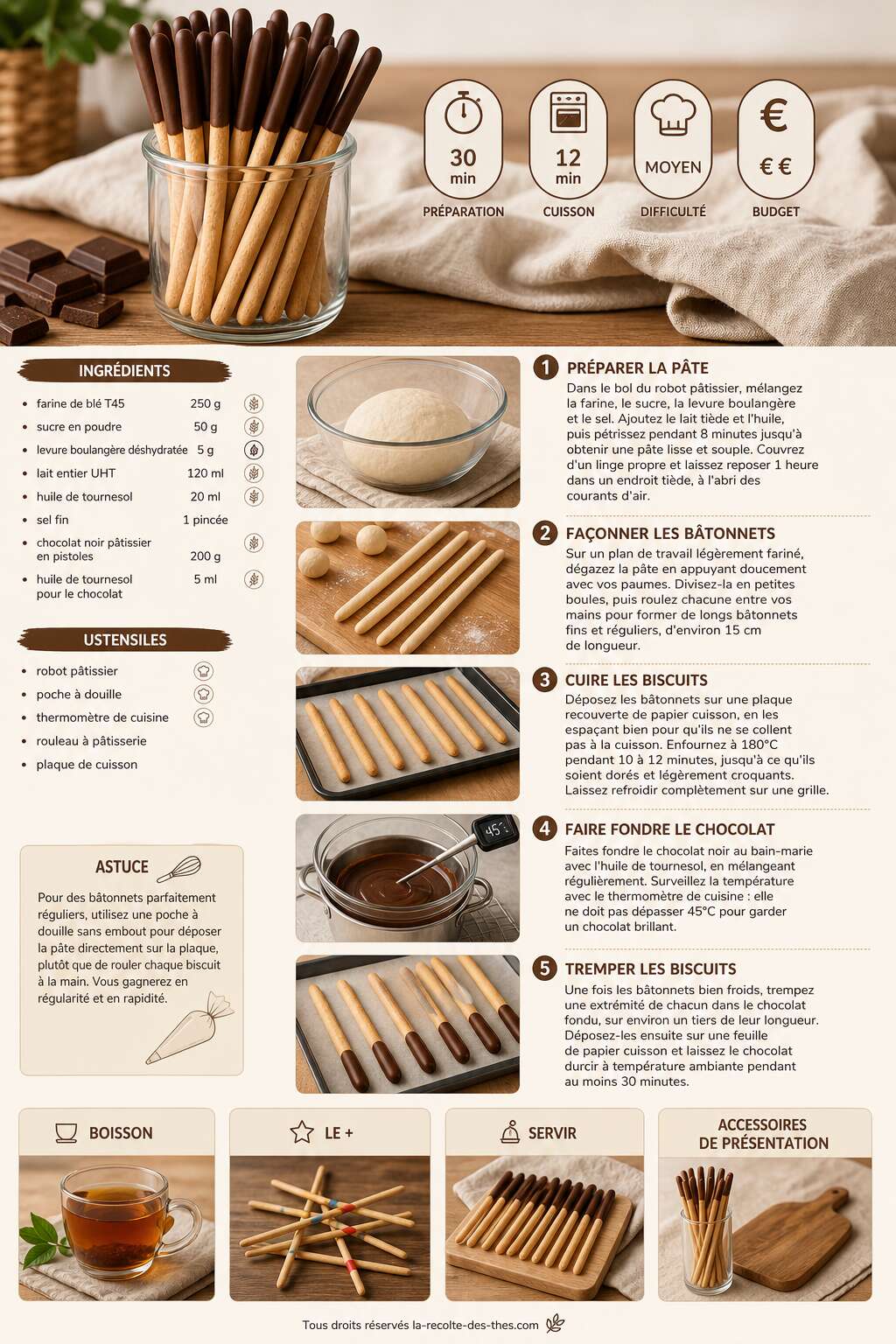 Fiche recette Recette de biscuits Mikado maison au chocolat