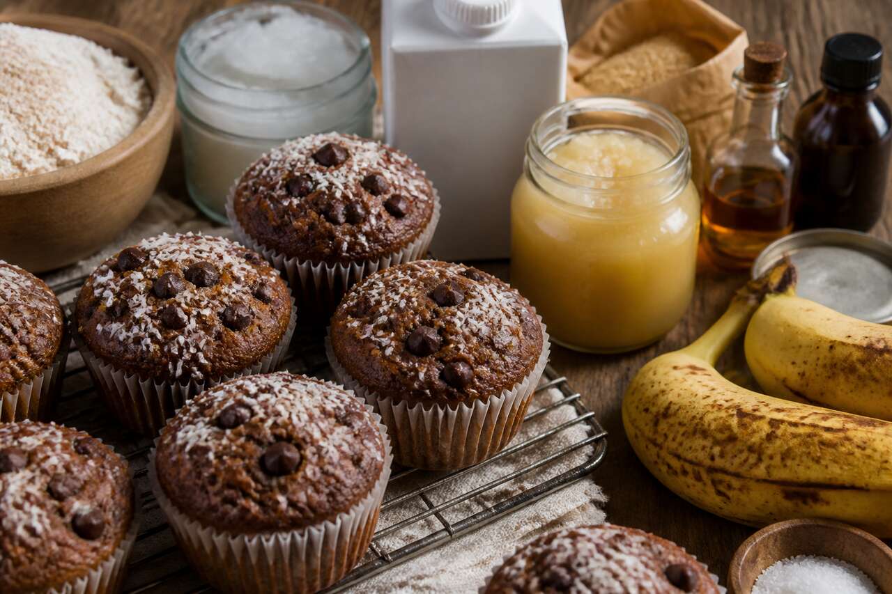 Recette de muffins vegan chocolat, banane et noix de coco