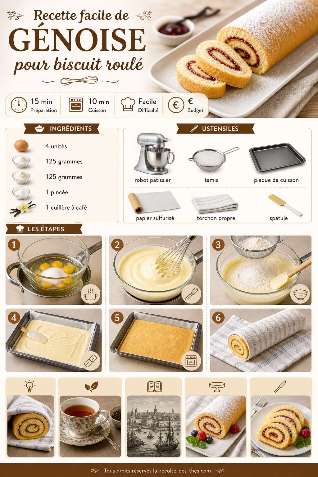 Fiche recette Recette facile de g&eacute;noise pour biscuit roul&eacute;