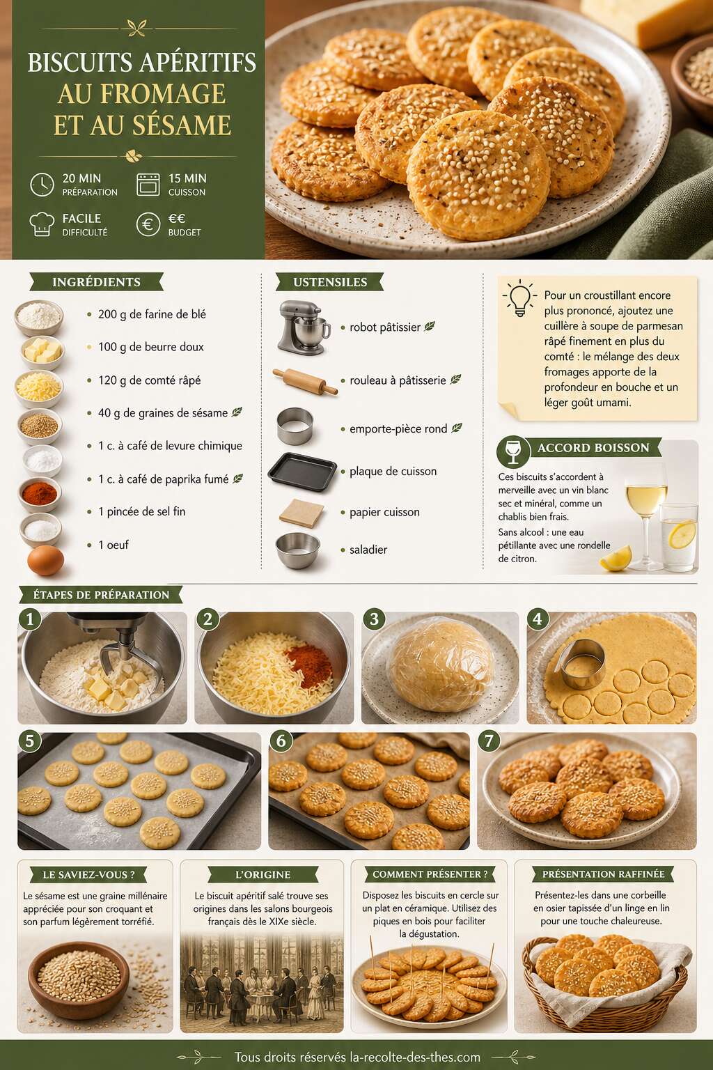 Fiche recette Recette de biscuits ap&eacute;ritifs au fromage et au s&eacute;same