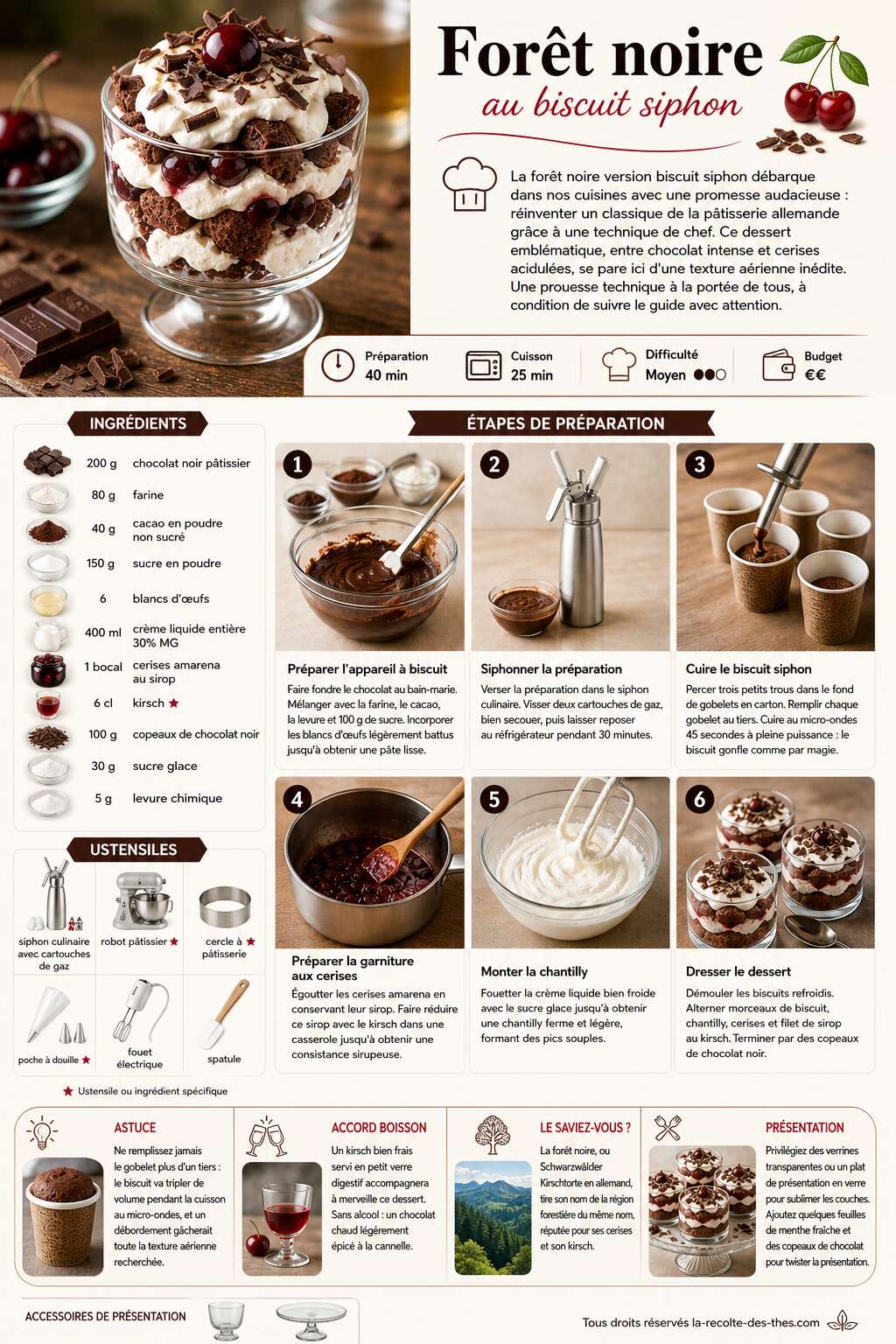 Fiche recette Recette de for&ecirc;t noire au biscuit siphon