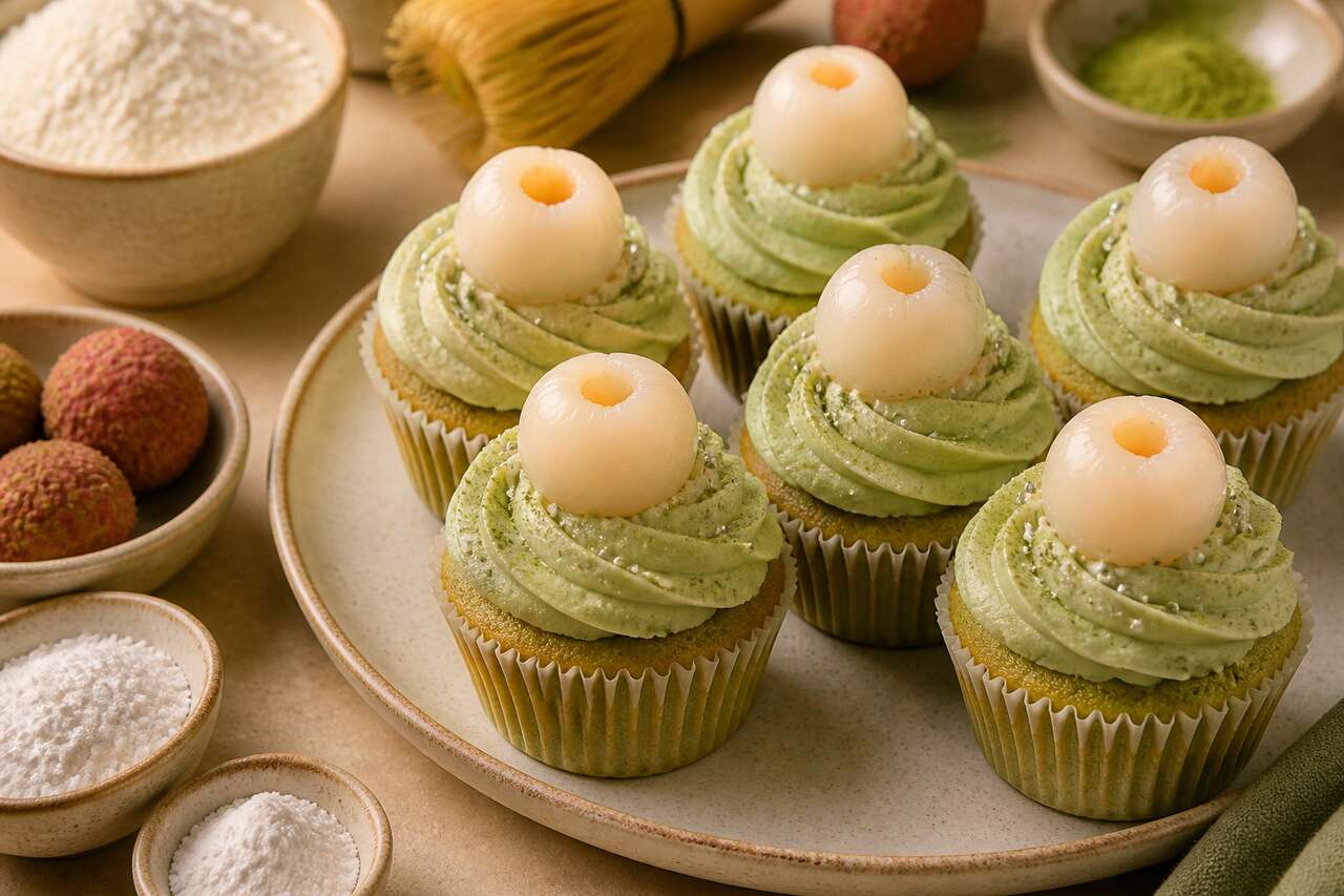 Recette de cupcakes sapin au litchi et thé vert