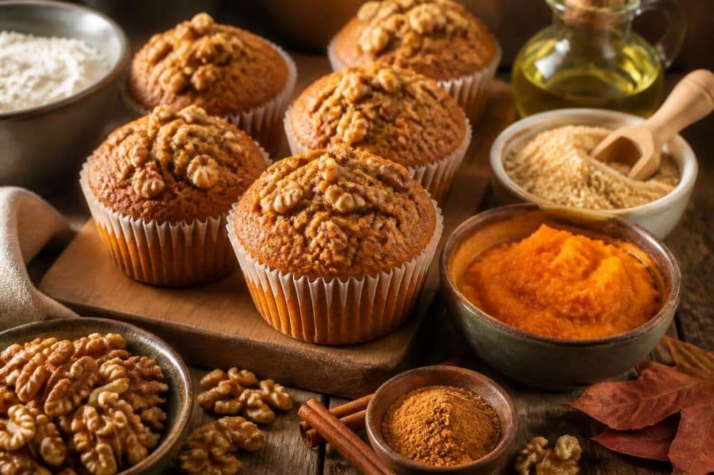Recette de muffins sucrés au potiron et aux noix