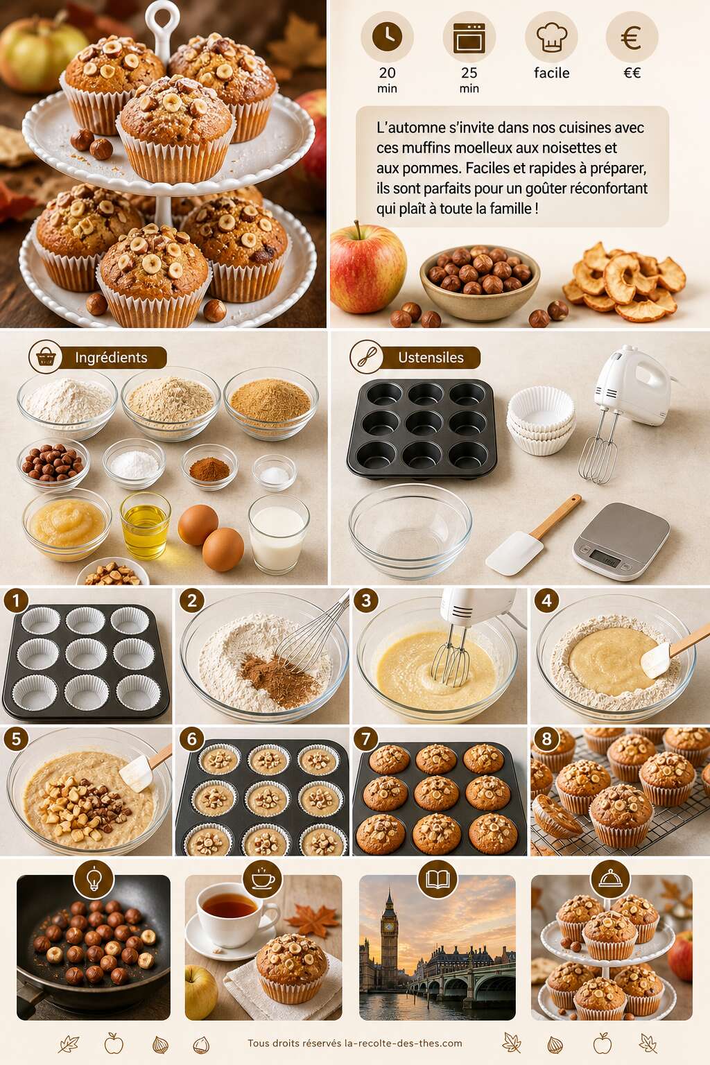 Fiche recette Recette facile de muffins aux noisettes et aux pommes