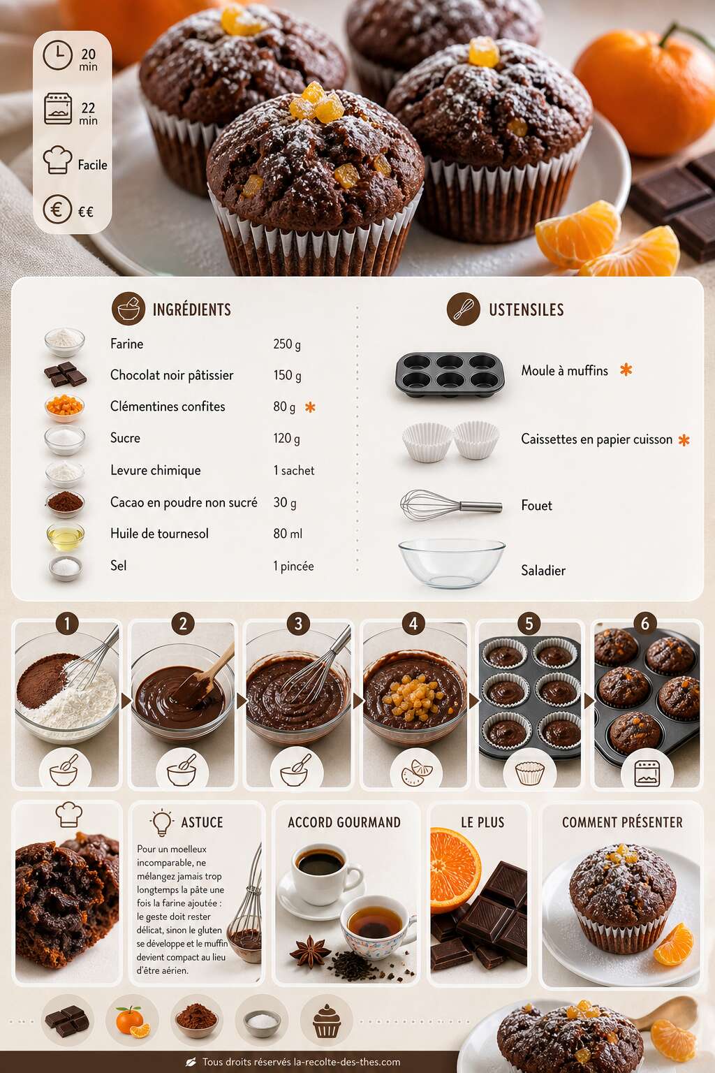 Fiche recette Recette de muffins au chocolat et cl&eacute;mentines