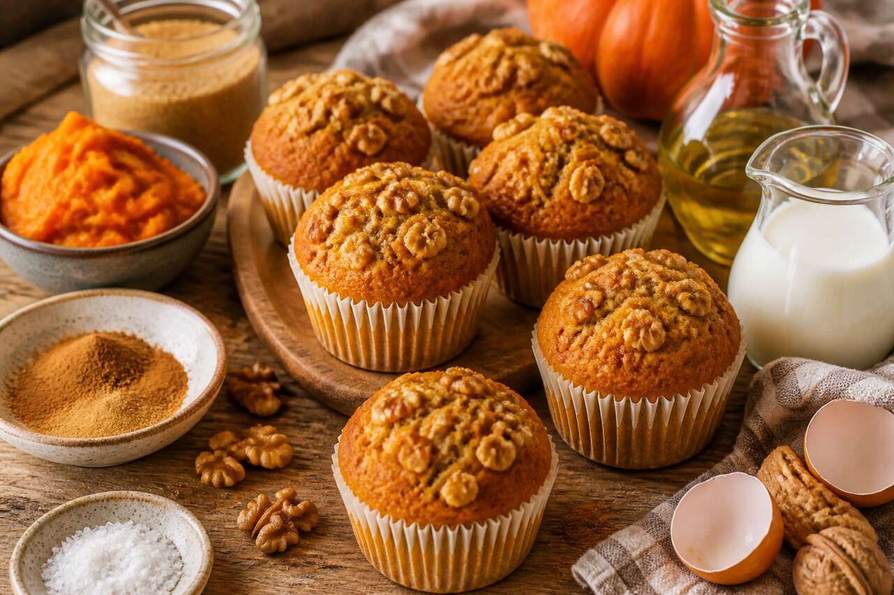 Recette de muffins au potiron et aux noix sucrés