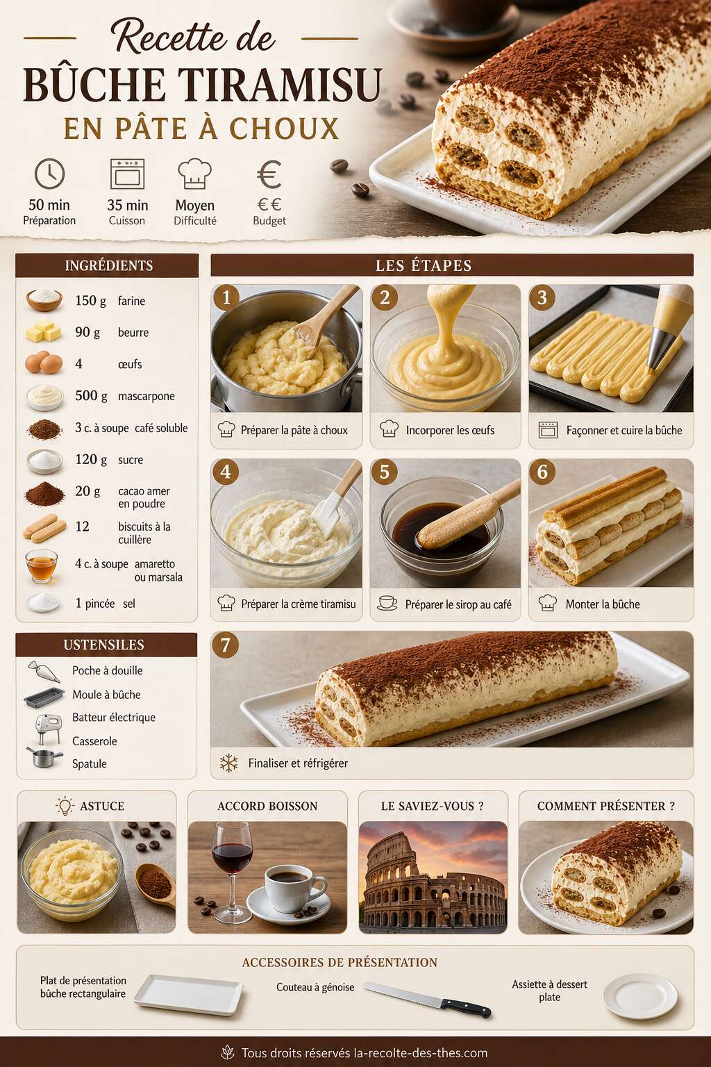 Fiche recette Recette de bûche tiramisu en pâte à choux Fiche recette Recette de bûche tiramisu en pâte à choux