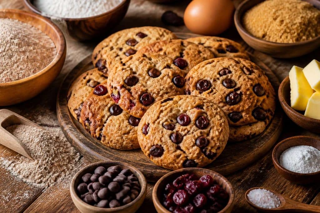 Recette de biscuits à la farine de châtaigne, pépites de chocolat et cranberries