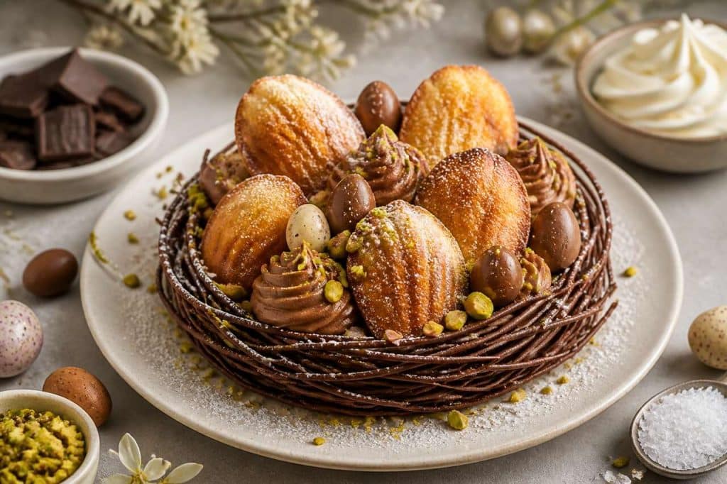 Recette du nid de Pâques aux madeleines et mousse au chocolat