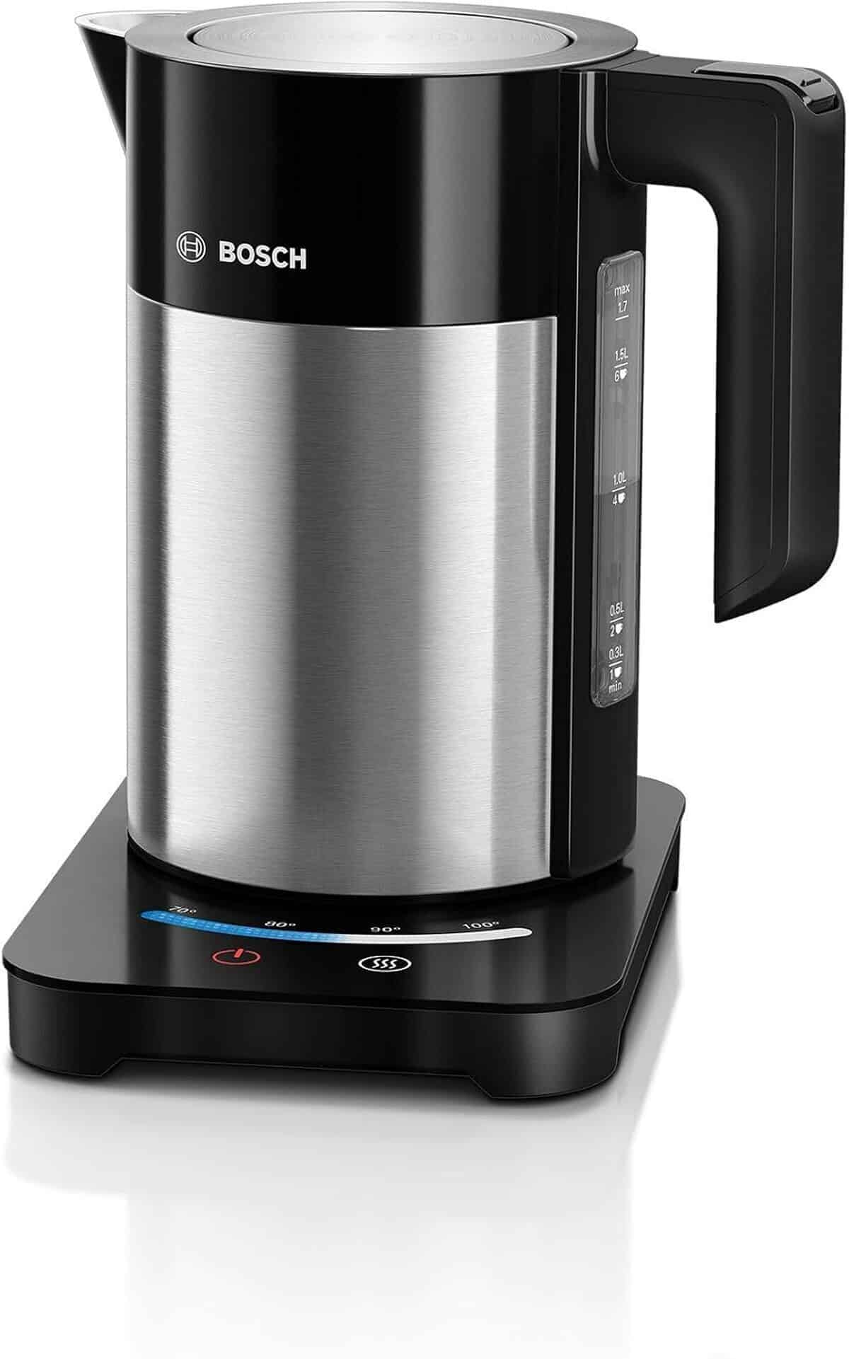Test de la bouilloire électrique Bosch TWK7203 : puissance et design inox